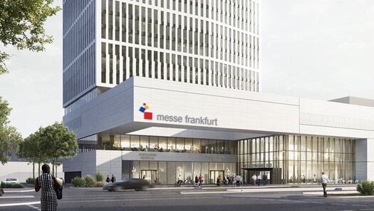 Eine Visualisierung der zukünftigen Gebäudeaußenansicht ist zu sehen.