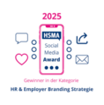 Grafik mit einem abgebildeten Smartphone in der Mitte auf dem HSMA Social Media Award steht