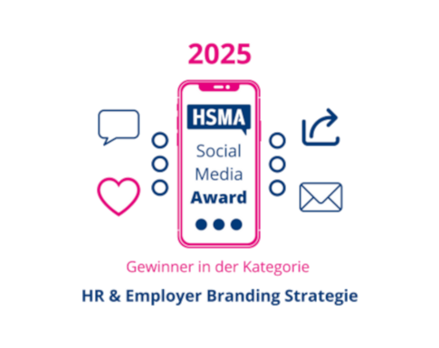 Grafik mit einem abgebildeten Smartphone in der Mitte auf dem HSMA Social Media Award steht